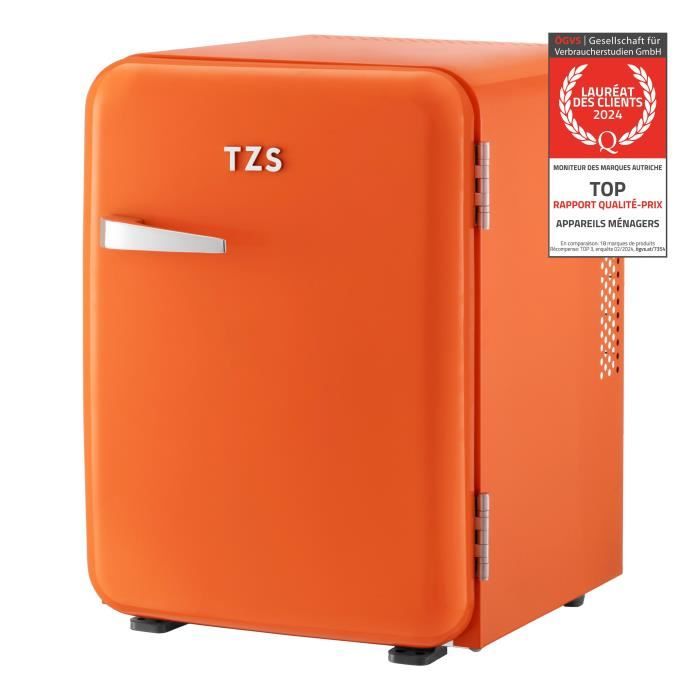 Mini Réfrigérateur Portable 40L, Mini Frigo de Chambre ou Hôtel - Silencieux, Réglages de Température, Retro, Orange