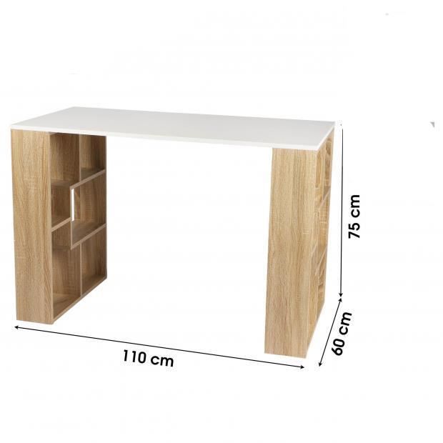 bureau nova en bois avec structure 10 niches style scandinave avec plateau blanc – 110 x 60 x h.75 cm