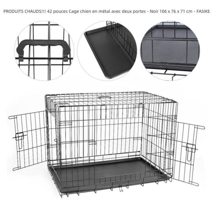 Meilleurs prix pour Cage pour chien en métal - FASIKE - 42 pouces - Double porte - Noir - 106 x 76 x 71 cm