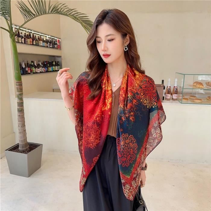 Écharpe carrée élégante en soie imprimée VITATA Rouge