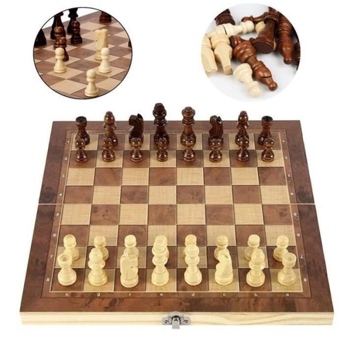 Jeu D'Échecs Magnétique Portable En Bois - Echiquier Pliant Voyage Pour Adultes Et Enfants
