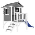 AXI Maison Enfant Beach Lodge XL en Gris avec Toboggan en Bleu | Maison de Jeux en Bois FFC pour Les Enfants | Maisonnette-1
