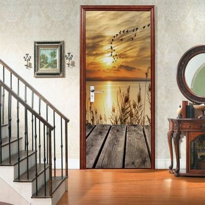Autocollant Mural 3D Porte Foot Noir & Blanc 77x200 Cm | PVC Imperméable Amovible | Décoration Trompe-l'œil Salon Chambre - 1
