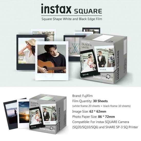 Fujifilm Instax Square Film 30 feuilles Papier photo Edge blanc et noir pour Fujifilm instax SQUARE SQ20 SQ10 SQ6 et SHARE SP 3 SQ Cdiscount Appareil Photo
