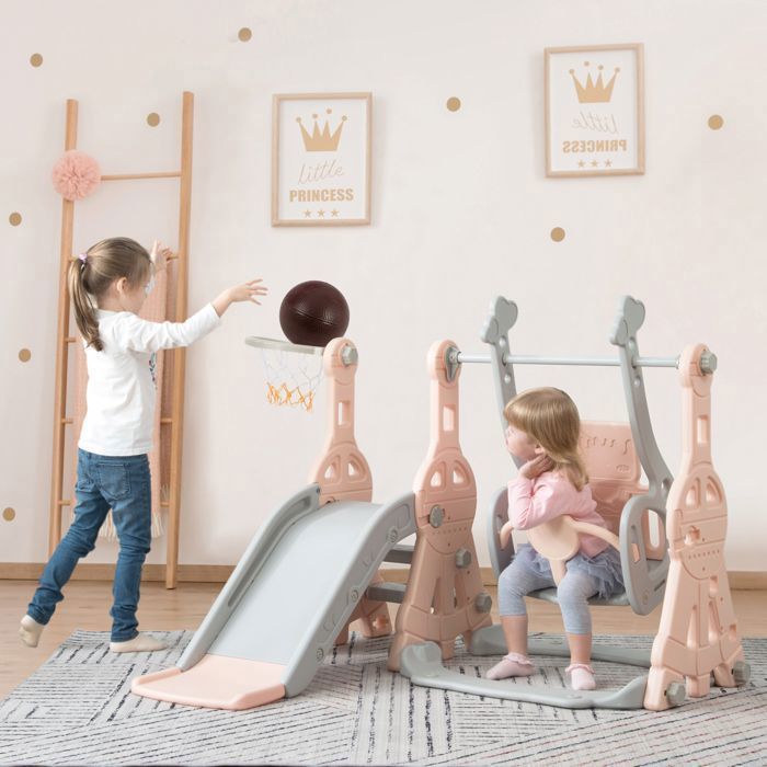 XMTECH – Toboggan Pliable 4 En 1 Enfants – Balançoire, Panier Basket, Toboggan – Intérieur Et Extérieur