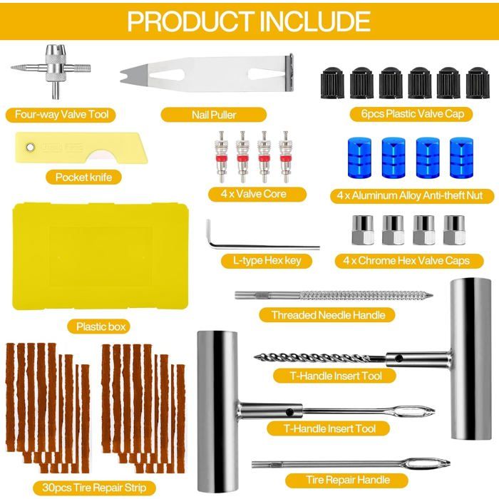 Kit De Réparation De Pneus à Clous - 10 Pièces Pour Voiture, Vélo Et Scooter - Réparation Rapide De Crevaison