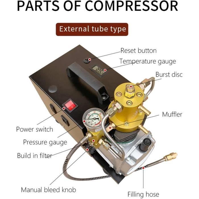 Compresseur d'air PCP, 30mpa, 4500psi, 300 bars, pompe à main, séparateur  eau-huile, avec tuyau