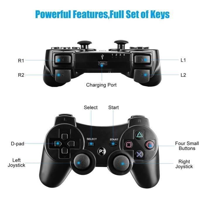 Lot De 3 Manettes PS3 Sans Fil Sixaxis - Couleurs Bleu, Blanc, Noir - État Ouvert Jamais Utilisé