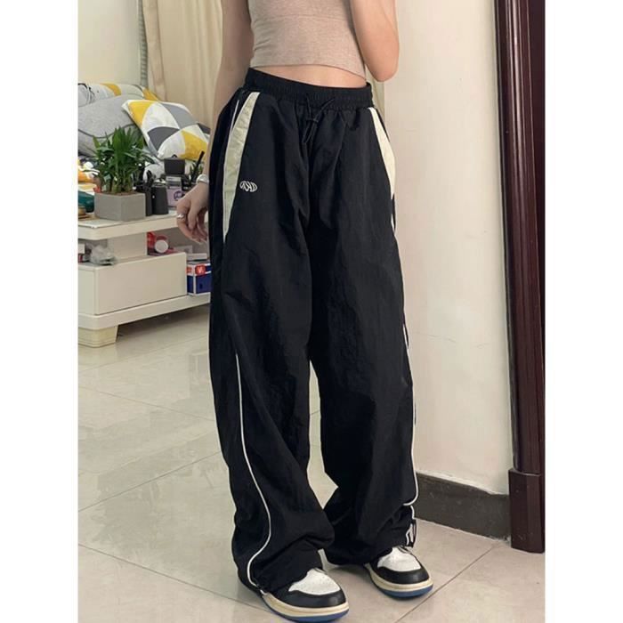 Pantalon de survetement Joggers baggy a jambes larges pour femmes pantalons de survetement taille moyenne black B7783 Blanc Cdiscount Pret a Porter