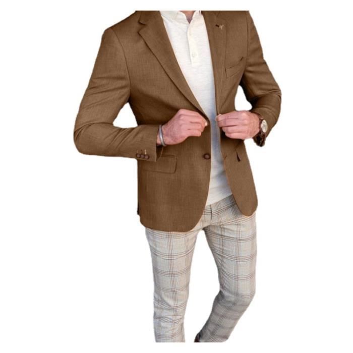 Blazer homme classique Marque inconnue Col tailleur Manches longues Grande taille Chameau