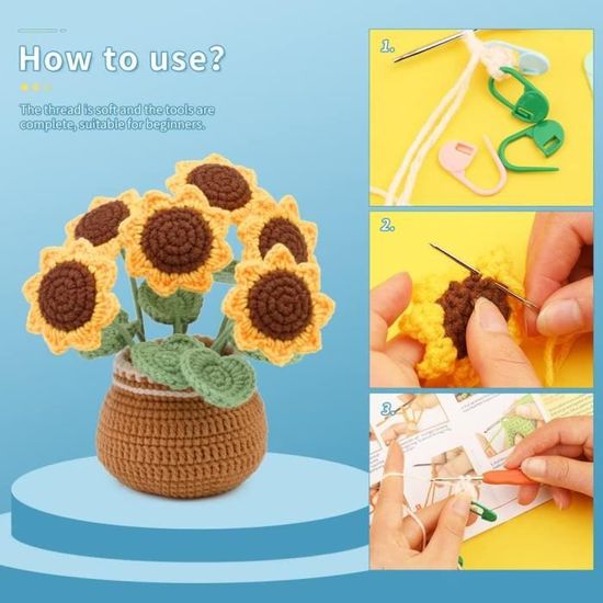 Kit Complet De Fabrication De Fleurs Au Crochet Pour Débutants Avec Tutoriels étape Par étape (plantation De Tournesol