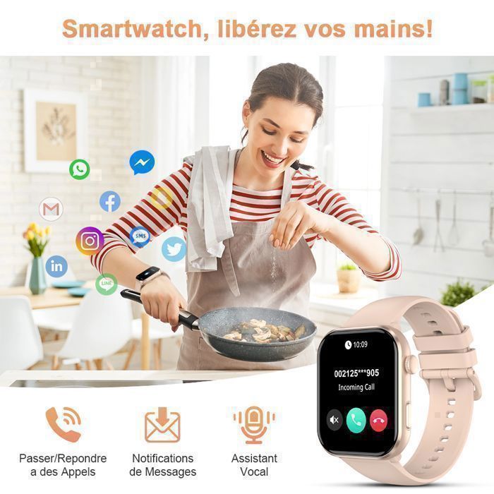 Montre Connectée Femme - Écran AMOLED - Étanche - Tracker Sport Et Sommeil - Neuf