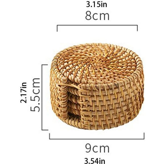 Lot De 6 Dessous De Verre En Rotin – Ronds 8 Cm, Avec Support De Rangement, Antidérapants Et Résistants à La Chaleur