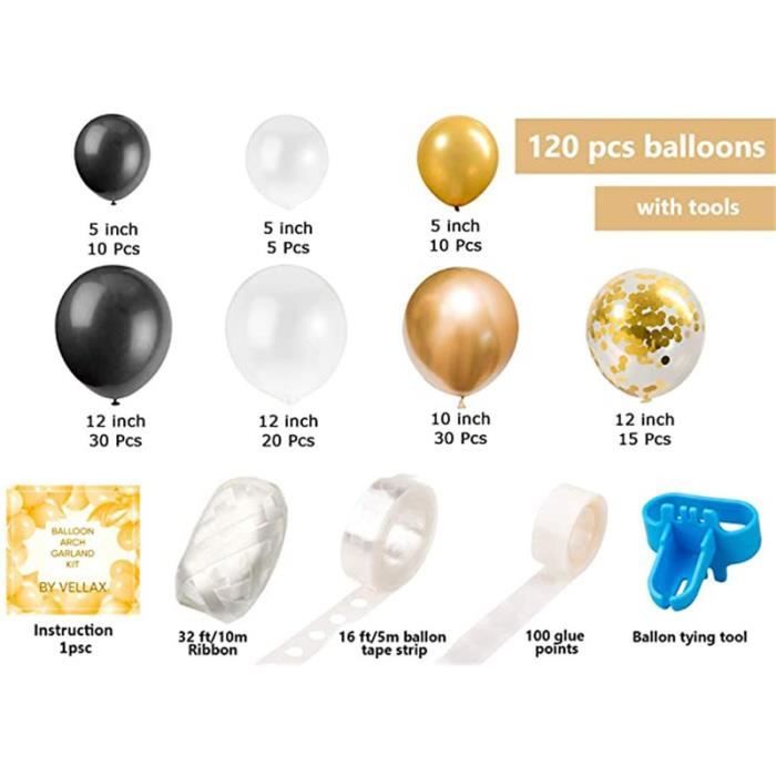 Euro Mega - Kit Arche Guirlande Ballons Noir Or avec Ballons Latex  Confettis d'Or Noir Blanc Fête Anniversaire Mariage - Objets déco - Rue du  Commerce