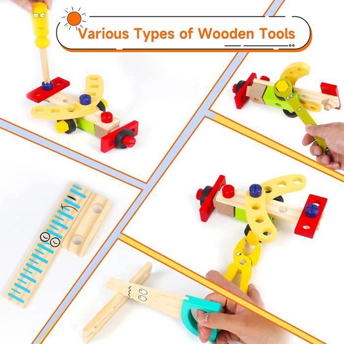 34 Pcs Boîte à Outils en Bois - Jeu de Construction Bricolage - Jeux  Educatif - Jeux Montessori pour Enfant 2+ Ans Garçons Filles - Cdiscount  Jeux - Jouets