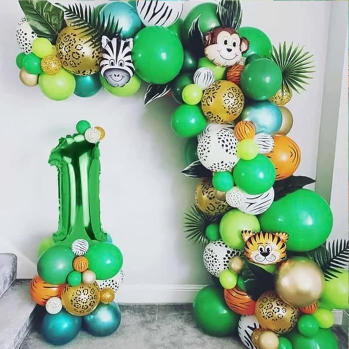 Decoration Anniversaire 1 An Garcon Fille, Vert Ballon Anniversaire 1 An Jungle Avec Arche