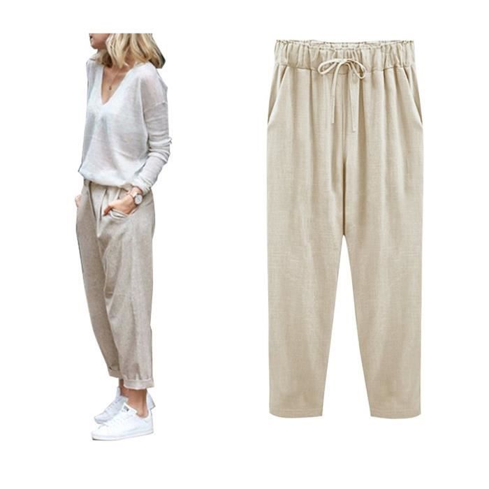 Minetom Femme t D contract e Coton Lin Ample Pantalon L ger
