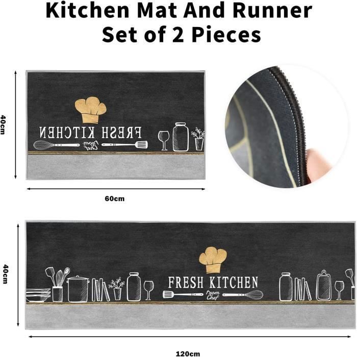Lot De 2 Tapis De Cuisine Antidérapants - Motif Cheval Au Galop - Taille 50x70 Cm Et 50x120 Cm - Absorbant Et Lavable - 5