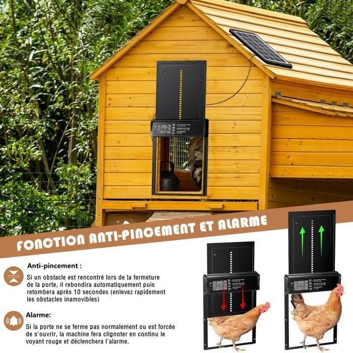 Porte Poulailler Automatique Solaire Avec Télécommande - Batterie 5000mAh, IP45, Alarme - Thermomètre/Hygromètre Inclus