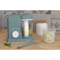 BÉABA Babycook Solo Gris - Robot Bébé 4 En 1 Mixeur-Cuiseur Vapeur + Lot 12 Portions Conservation Et 2 Cuillères Silicone