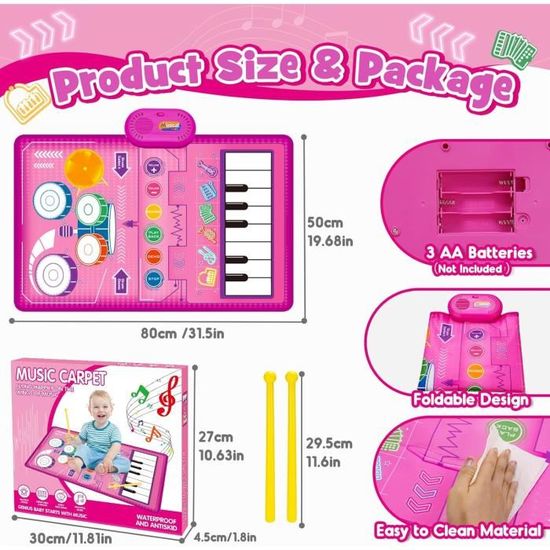 Tapis Musical Bébé 1 An+ - Piano 10 Touches Avec 8 Instruments - Jouet Éducatif Et Danse