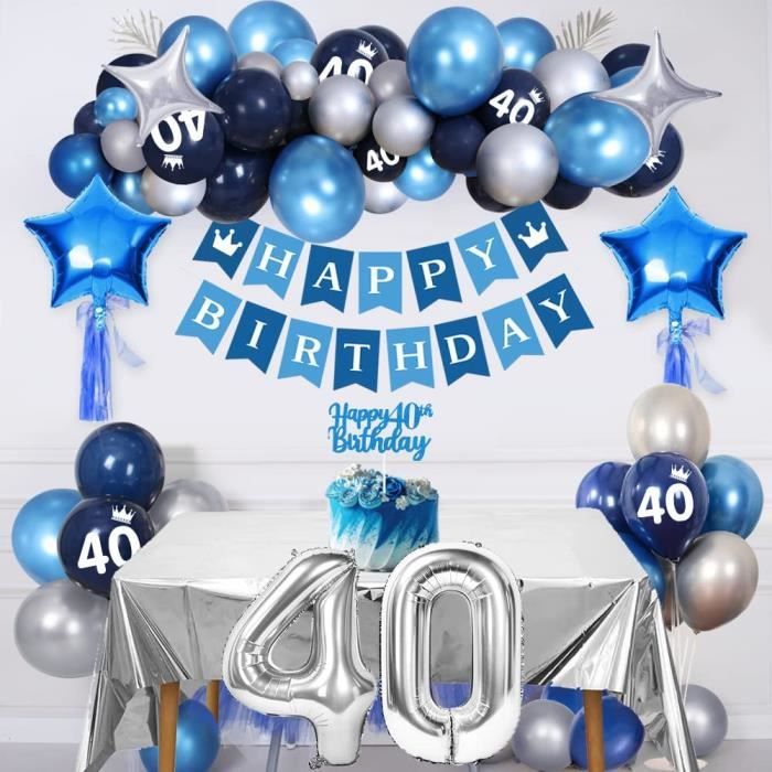 40 Ans Déco Anniversaire Bleu, Decoration Anniversaire Homme 40 Ans, Anniversaire  Bleu Argent 40e Happy Birthday Bannière Con[P60] - Cdiscount Maison