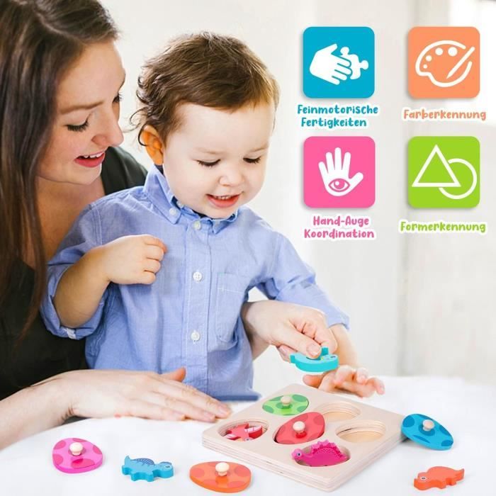 Puzzle en Bois - Jouets Montessori Enfant 1 2 3 4 Ans - Dinosaures ...