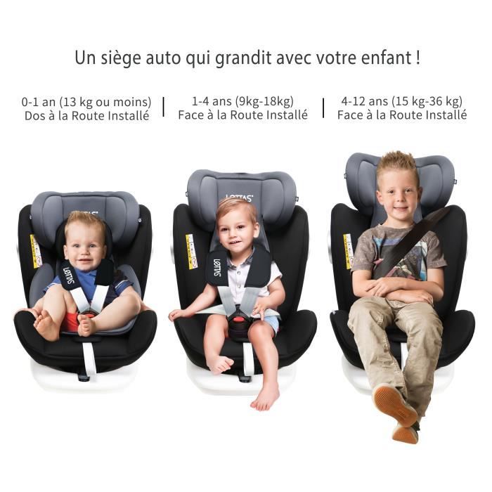 LETTAS Siège Auto 360° Pivotant Groupe 0+1/2/3 (0 à 36 kg) avec ISOFIX Top  Tether Protection Contre Les Impacts Latéraux ECE R44/04 - Achat / Vente siège  auto LETTAS Siège Auto 360°