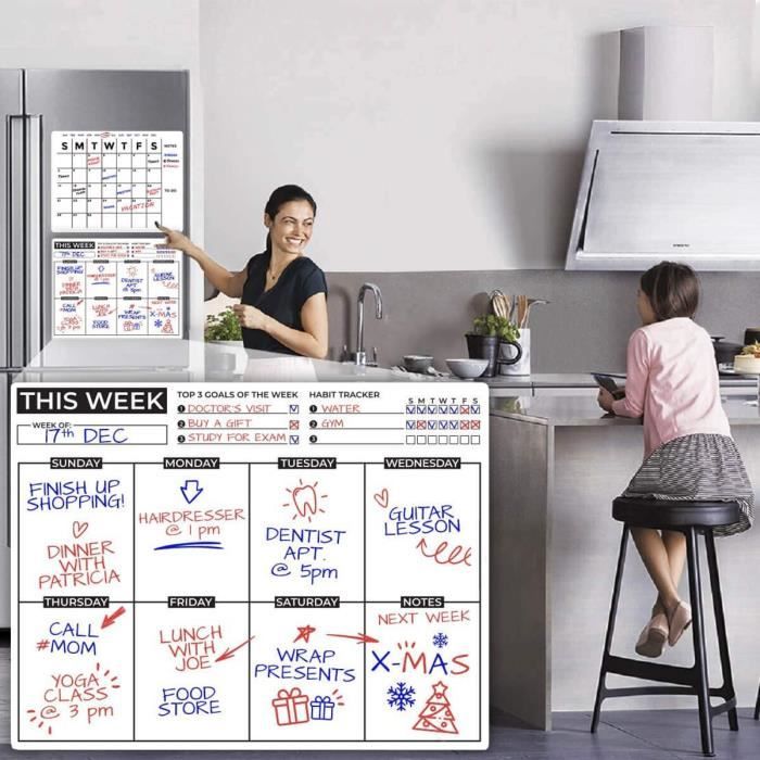 joeji's Kitchen Calendrier magnetique frigo | Semainier magnetique &  Planning frigo mensuel | Tableau Organisateur Familial
