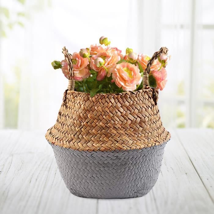 Panier a linge Panier de paille en rotin et osier Pot de fleur Vase a linge pliant decoration de maison grey XS D7 Cdiscount Maison