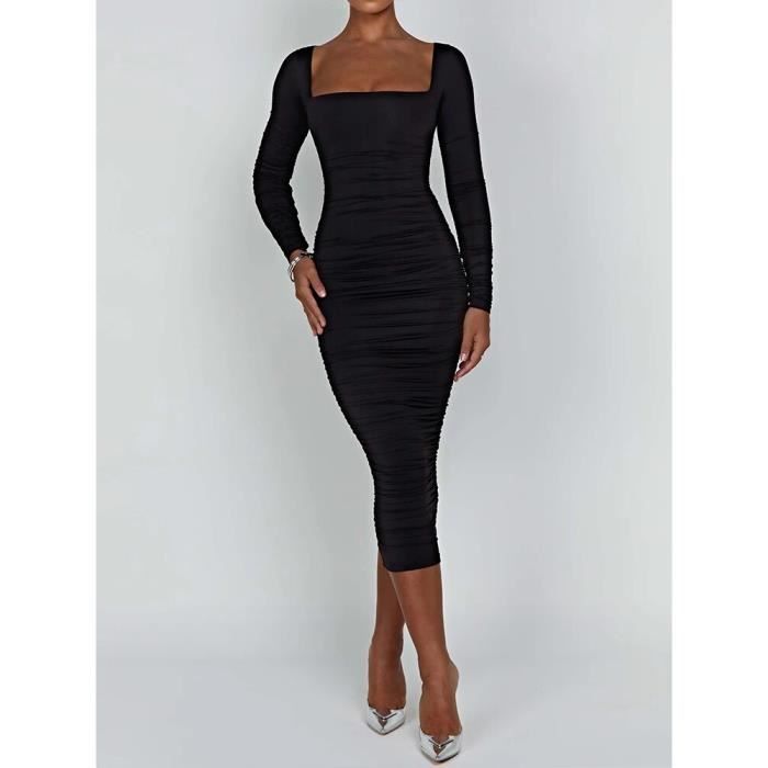 Robe,Robe de Soirée Sexy à Manches sulfet Col Carré pour Femme,Tenue ...