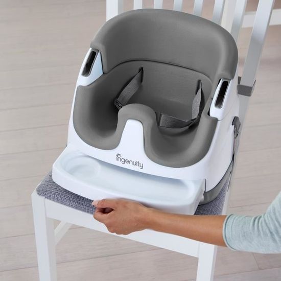Ingenuity Siège Rehausseur De Chaise Pour Bébé Et Enfants - Facile à Nettoyer, Harnais 3 Points, Portable - Gris Dès 16 Mois