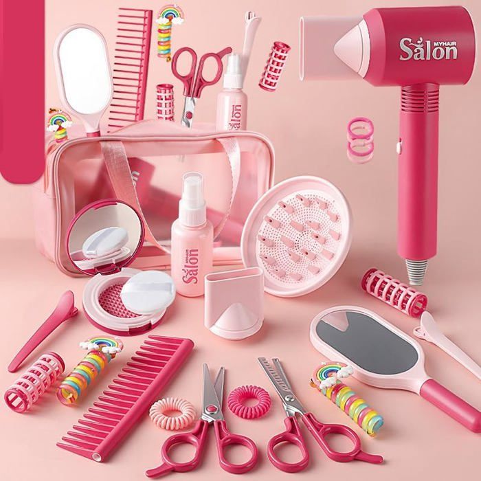 Ensemble Jeu Salon Coiffure Enfants Salon De Coiffure Pour Enfants, Coiffeur Et Trousse De Maquillage, Set De Beauté Pour Seche Cheveux Enfant Jouet - 2