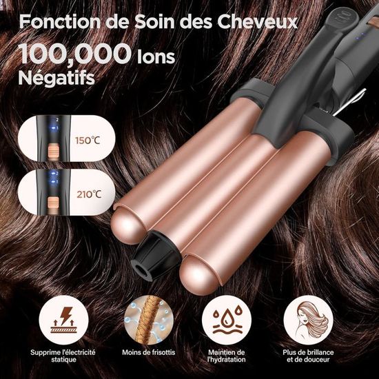 Fer à Boucler 3 Têtes Avec Lisseur - Diamètres 32mm, 25mm, 9-18mm - Céramique Tourmaline - Neuf