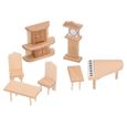 VINGVO Meubles de maison de poupée de salon en bois Meubles de maison de poupée en bois Ensemble de salon de meubles miniatures à-0