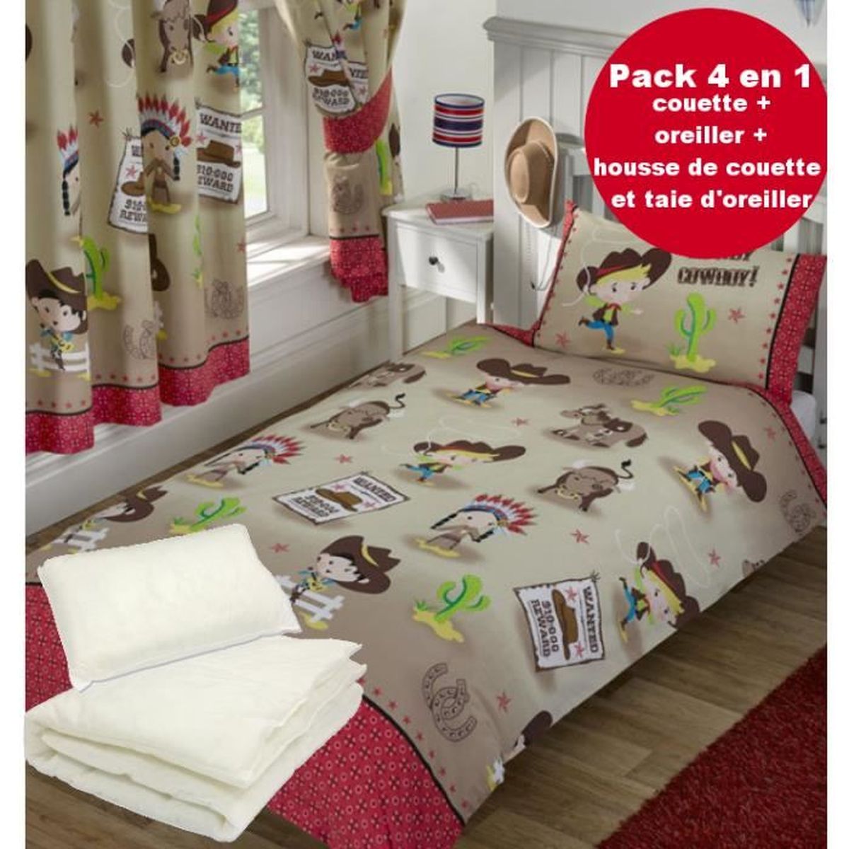 4 En 1 Cowboy Indiens Housse De Couette 1x150 1 Taie Couette Oreiller Pour Lit Bebe Cdiscount Maison