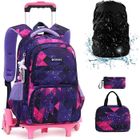 MEGAWISE Cartable à Roulette Fille Primaire Sac à Dos pour Enfant Cartable Scolaire Roulettes pour Quotidien et Voyage 6-16 Ans, Violet