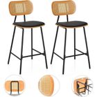 RELAX4LIFE Lot de 2 Chaises de Cuisine en Rotin, Tabourets de Bar avec Dossier Incurvé et Repose-Pieds, Assise 65,5CM, Charge 140
