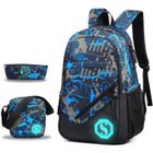 WOZWE Sac à Dos Scolaire Cartable Sacs école Monstre Garçons Sac de Camping Sac Voyage nuit lumineux+Sac Crayon+Petit sac à bandoulière