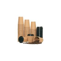 100 x Gobelets jetables à café en carton brun 240ml (8oz)+couvercles pour les boissons chaudes et froides.