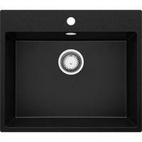 Évier Cusine en Granit Noir, 58x50 cm, Évier 1 Bac + Kit de Vidage, Évier Encastrer au meuble 60cm de Primagran