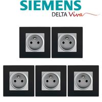 Siemens - LOT 5 Prise 2P+T Silver Delta Viva + Plaque Noir