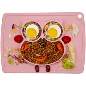 ASSIETTE - PLATEAU BÉBÉ Rose Owl Set de table en silicone pour bébé, plaque d'alimentation antidérapante pour tout-petits Les enfants avec une forte