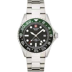 Montre Swiss Alpine Military SAM7058.1835 - Quartz Homme, Boîtier 44mm Acier, Bracelet Silicone Bleu, 100m étanche