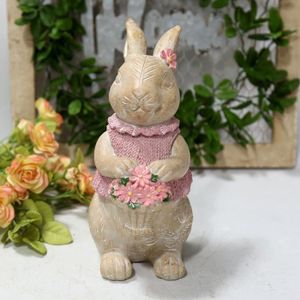 OBJET DÉCORATIF Statue décorative de lapin rose, Figurine en résin