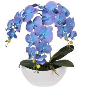 FLEUR ARTIFICIELLE Orchidée artificielle Phalaenopsis dans un pot, bleu-violet, semblable à la vie, 3 tiges 53 cm