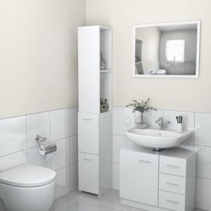 ARMOIRE DE TOILETTE Armoire de salle de bain Blanc brillant 25x25x170 cm Aggloméré 808437