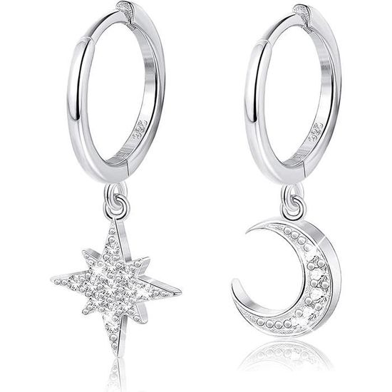 Boucles D'oreilles Mini Créoles Lune - Petites Pendantes En Acier Doré