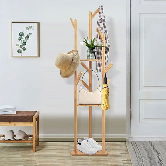 Relaxdays Portemanteau décoratif et pratique, pour porte, patère 4 crochets, à suspendre, bambou et métal, nature & noir - Maison Relaxdays Portemanteau décoratif et pratique, pour porte, patère 4 crochets, à suspendre, bambou et métal, nature & noir - Maison