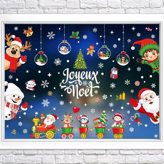 JOFONY - Lot De 2 Autocollants Géants Pour Fenêtre De Noël (Père Noël Et Bonhomme De Neige) - 42,5 X 90 Cm - Réutilisables Et Faciles à Coller